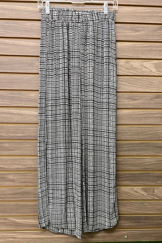 Plaid Wide Bottom Slit Pants