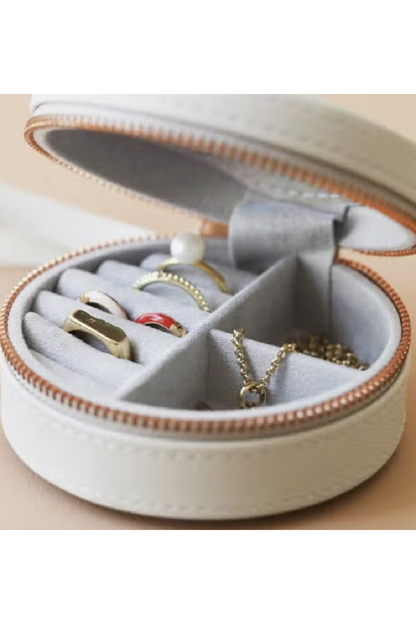 Grey Round Travel Jewelry Case