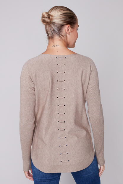 Long Sleeve Sweater with Back Eyelet Detail