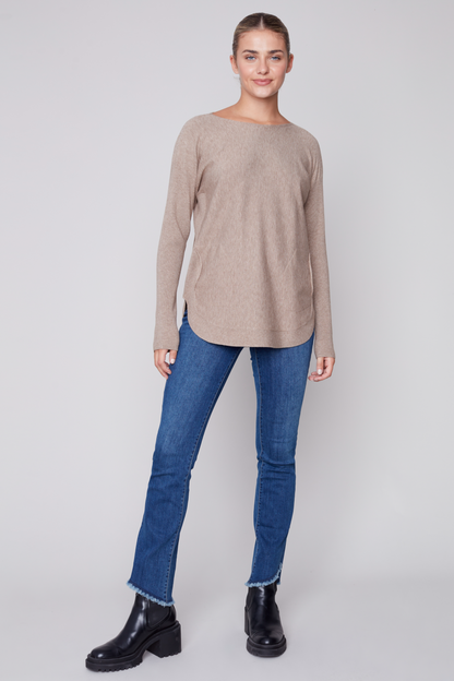 Long Sleeve Sweater with Back Eyelet Detail
