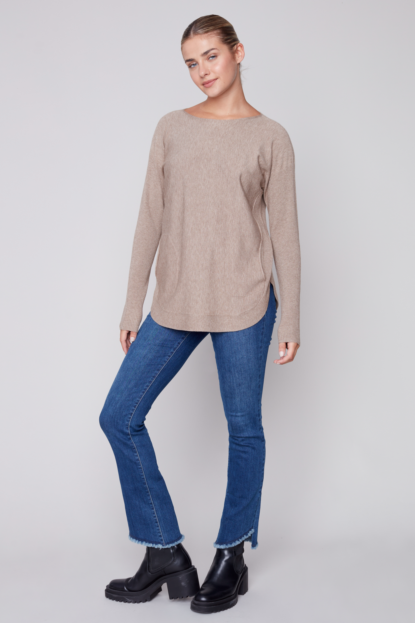 Long Sleeve Sweater with Back Eyelet Detail