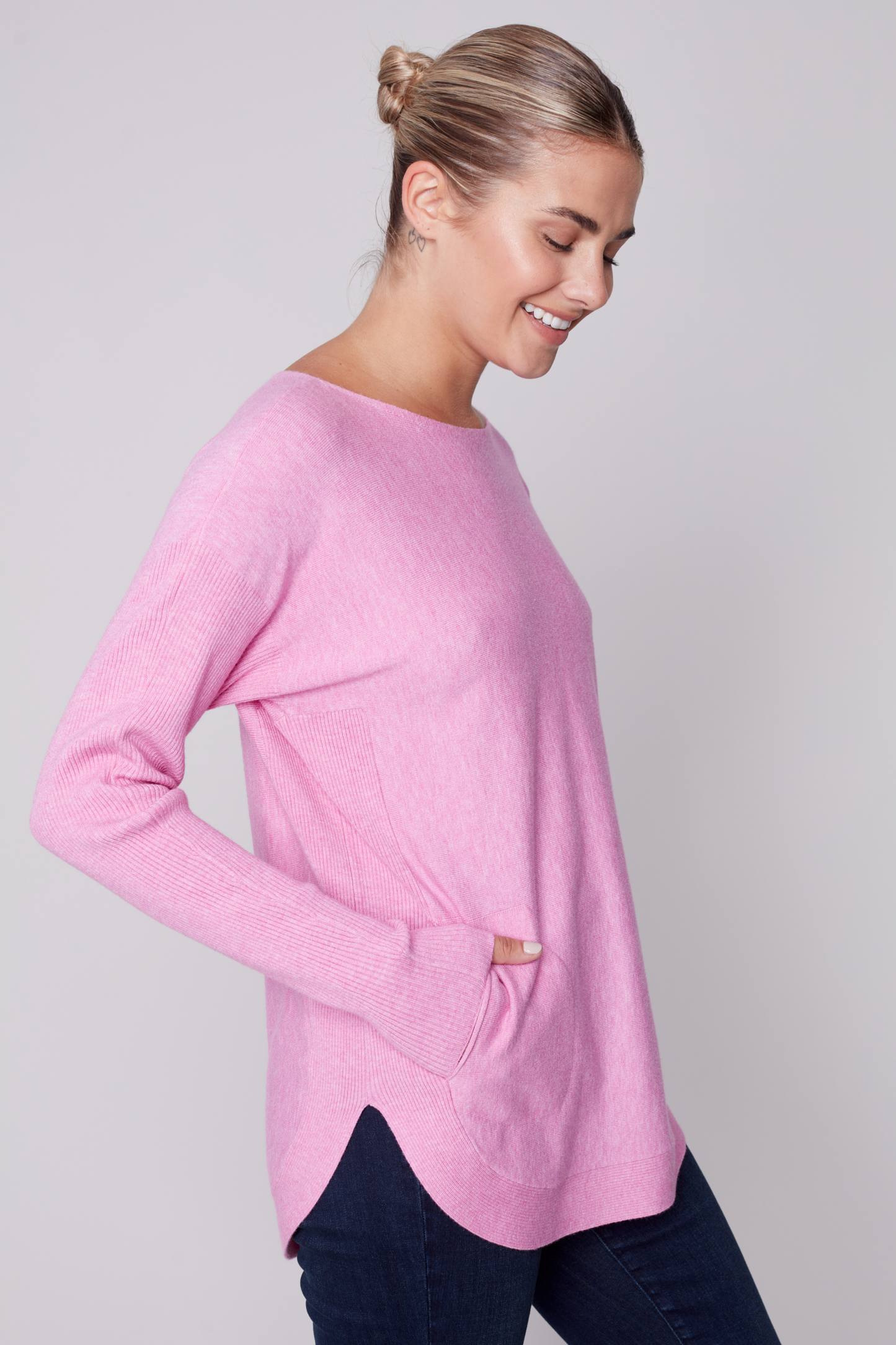 Long Sleeve Sweater with Back Eyelet Detail