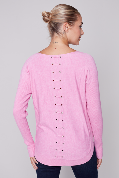 Long Sleeve Sweater with Back Eyelet Detail