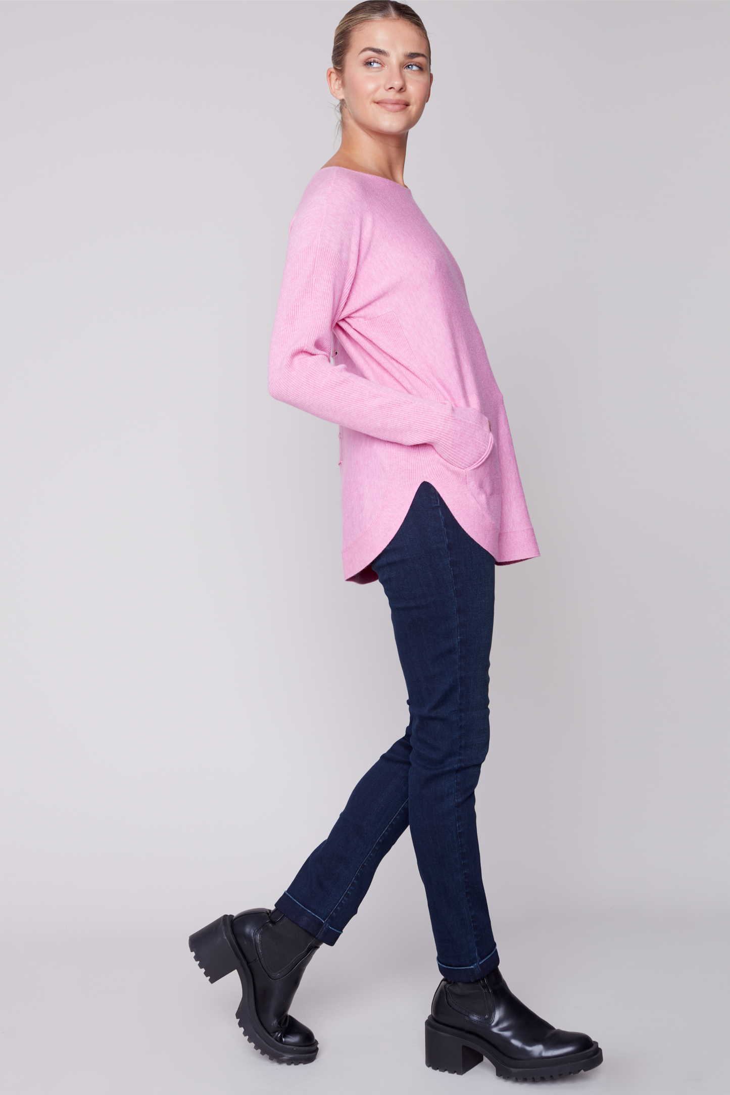 Long Sleeve Sweater with Back Eyelet Detail