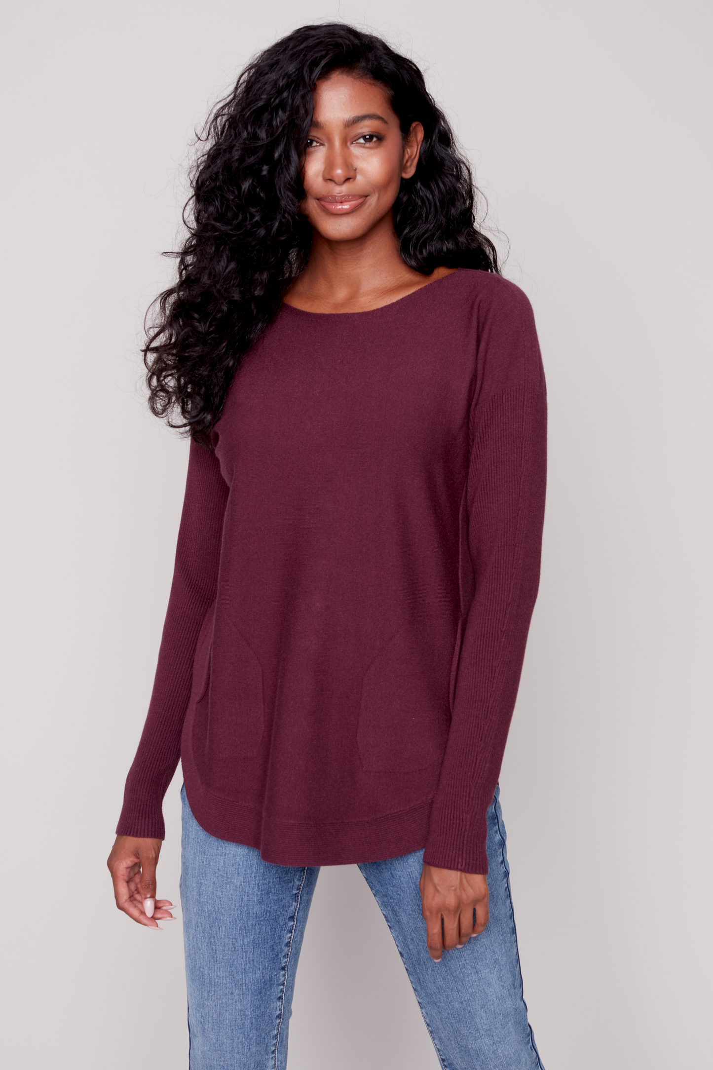 Long Sleeve Sweater with Back Eyelet Detail