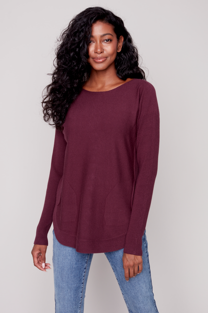 Long Sleeve Sweater with Back Eyelet Detail