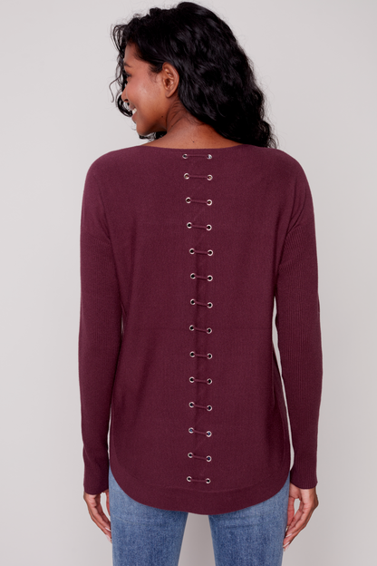 Long Sleeve Sweater with Back Eyelet Detail