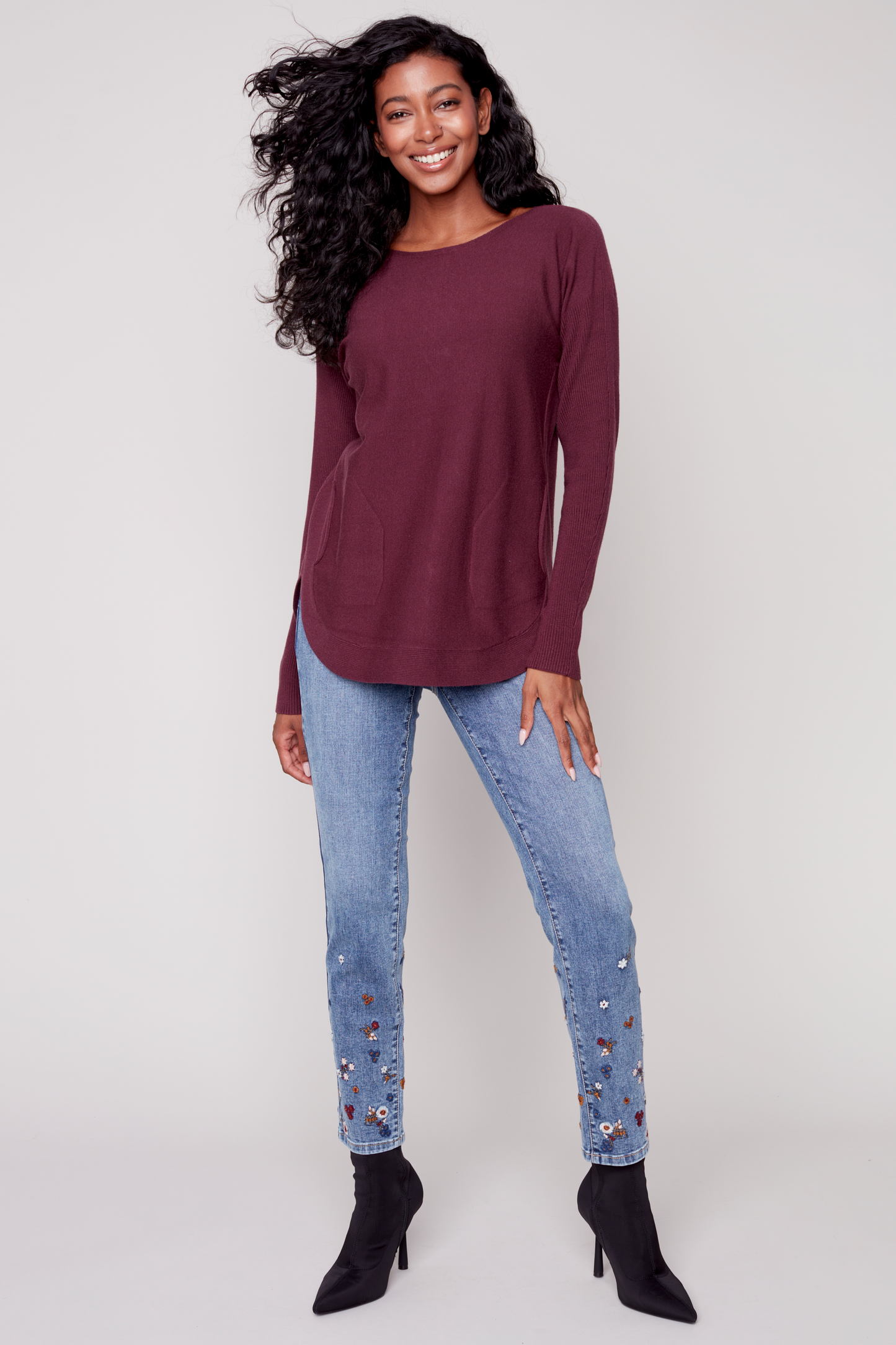 Long Sleeve Sweater with Back Eyelet Detail