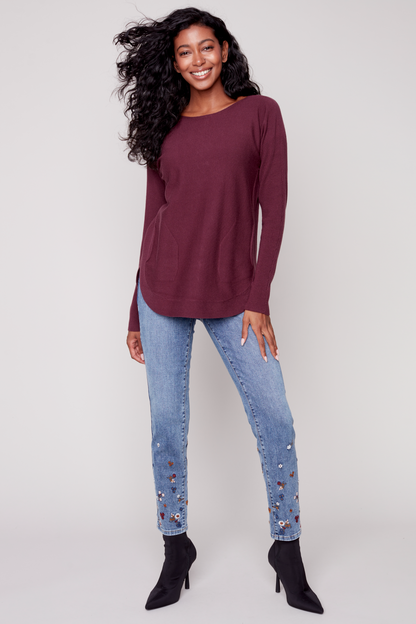 Long Sleeve Sweater with Back Eyelet Detail