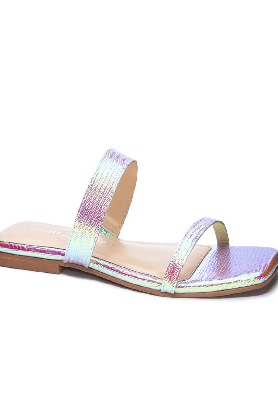 Iridescent-Strap Slide Sandals