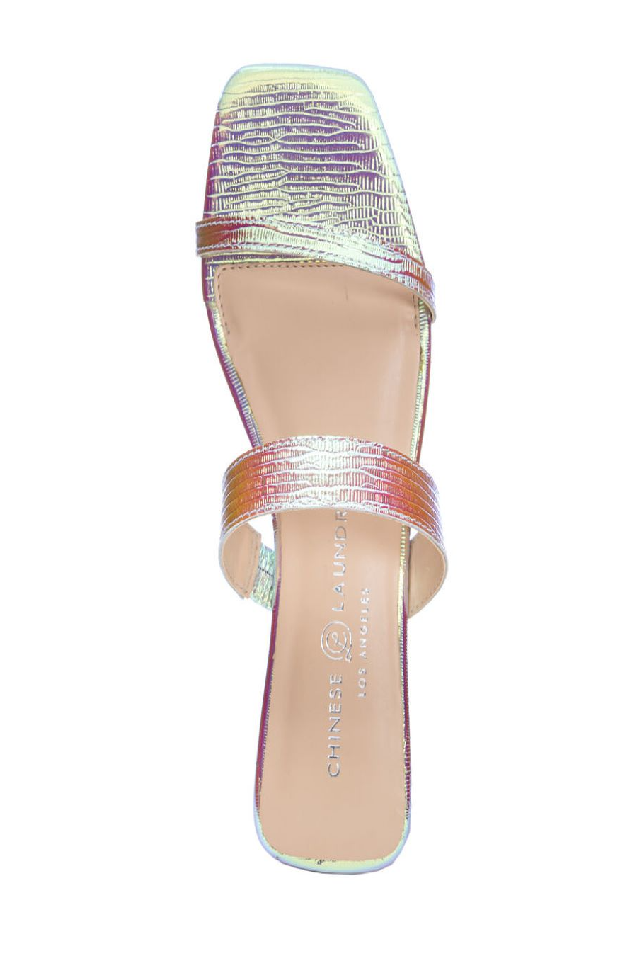 Iridescent-Strap Slide Sandals