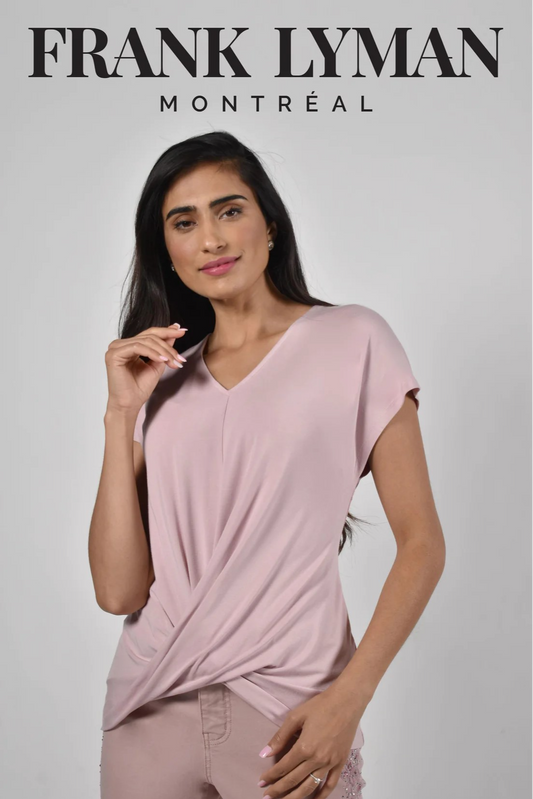 Short sleeve knit top with unique criss-cross detail
