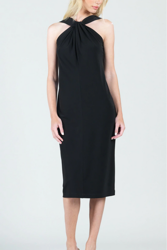 Clara Sunwoo Grecian Halter Neckline Midi Sheath Dress