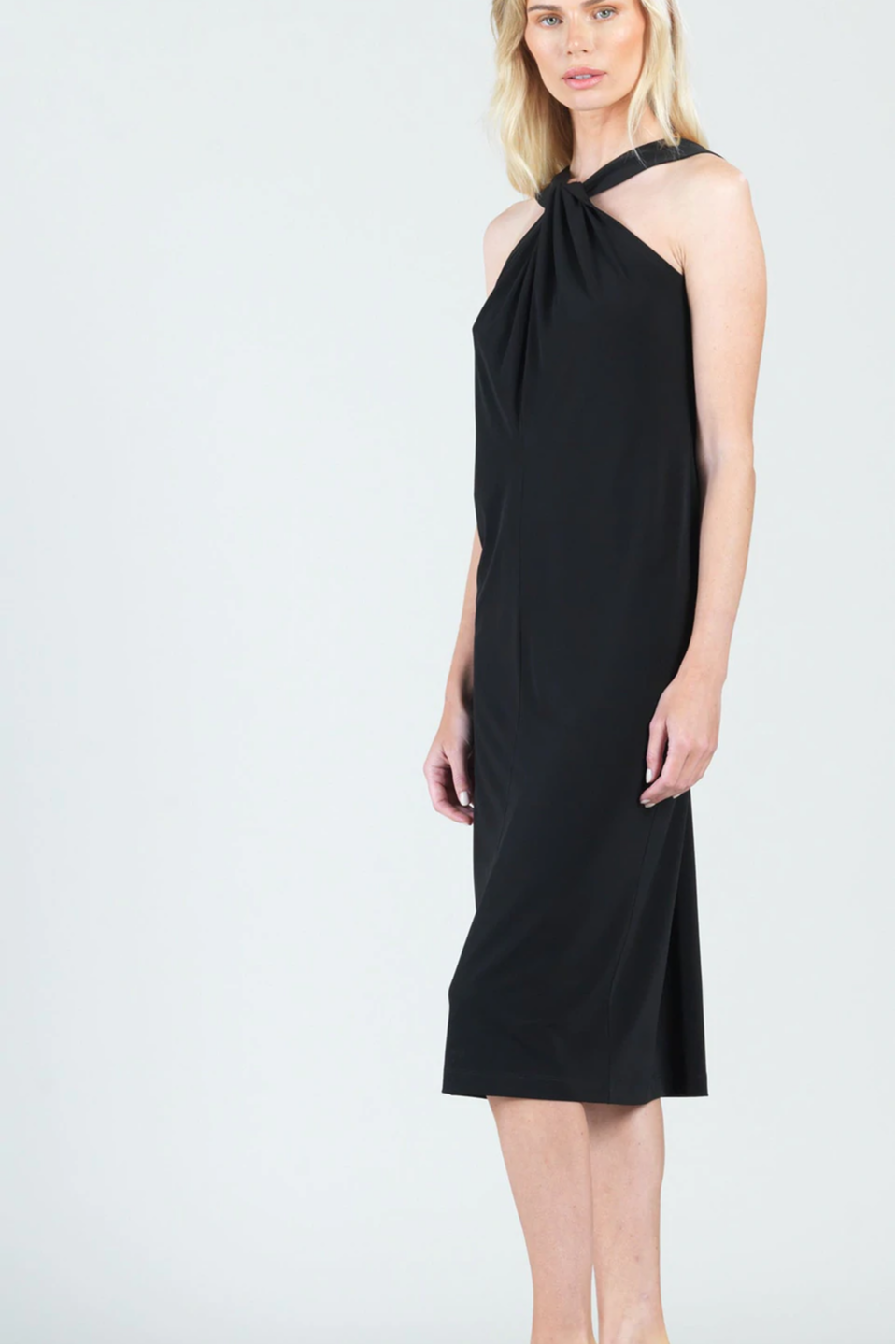 Clara Sunwoo Grecian Halter Neckline Midi Sheath Dress