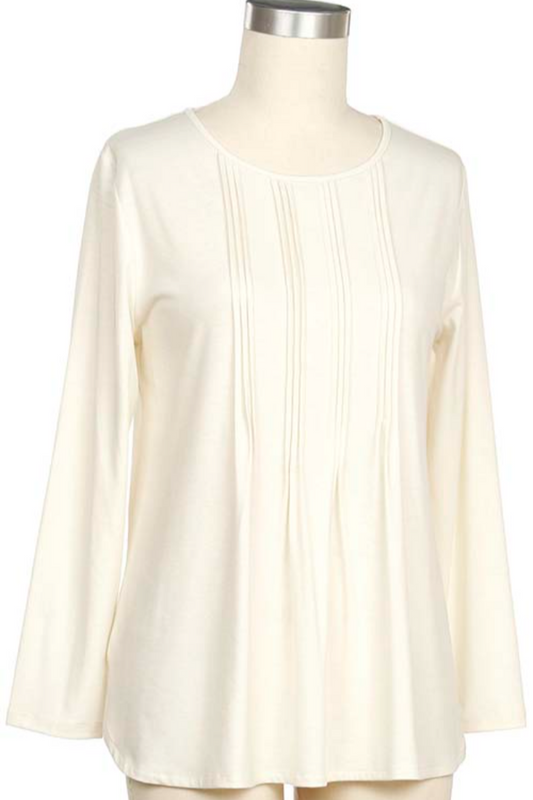 L/S Solid Top Pleated Front