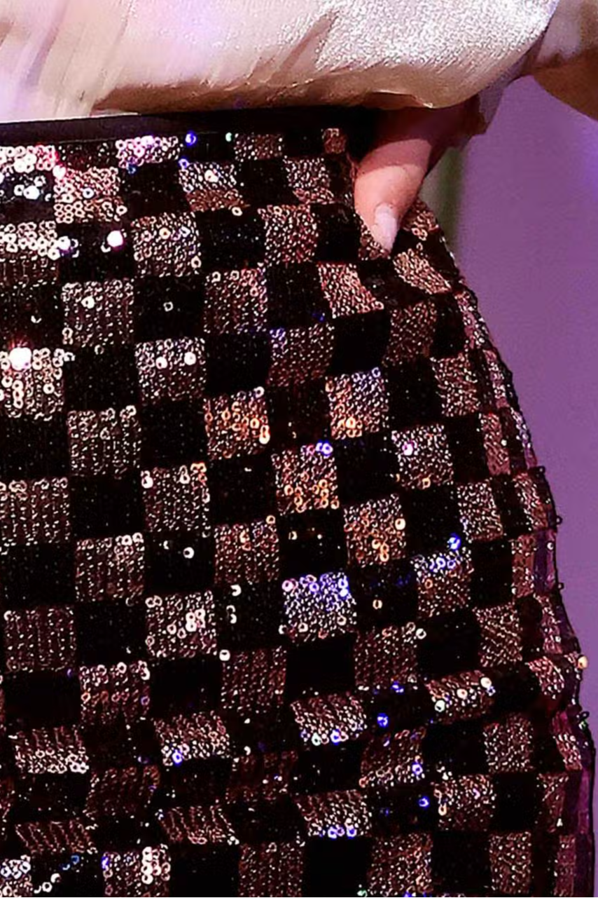 Checkered Sequin Mini Pencil Skirt