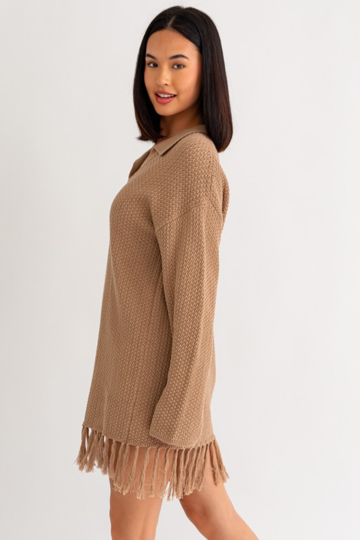 Fringe Trim Knit Dress