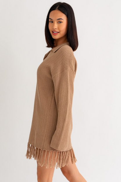 Fringe Trim Knit Dress