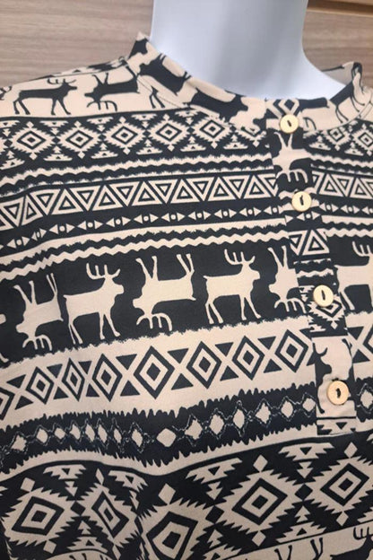 Reindeer Long Sleeve Button Top 2 Colors
