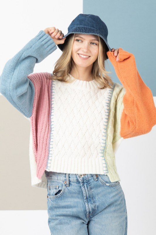 Colorblock Cable Sweater