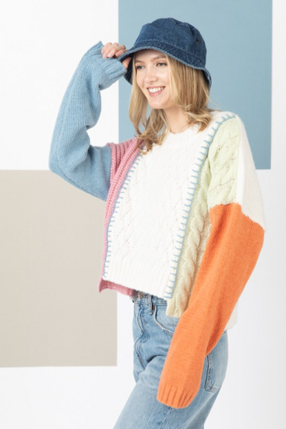 Colorblock Cable Sweater