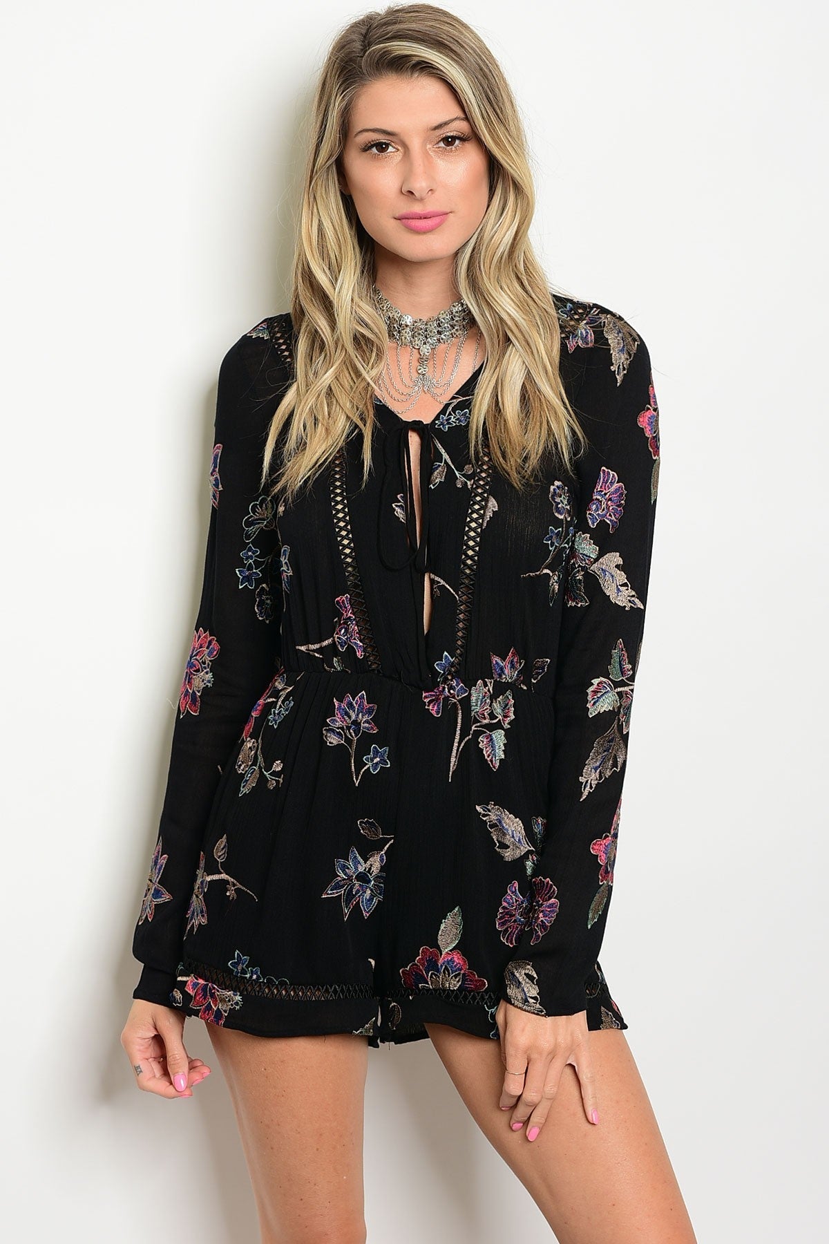 Floral Embroidered Mini Romper