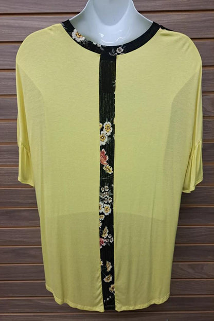 Plus Short Sleeved Floral Color Block