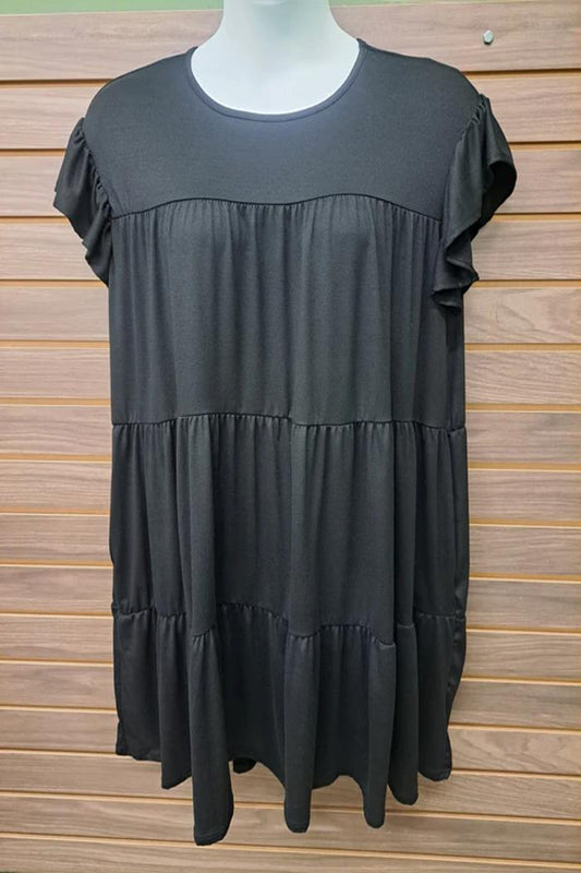 Plus Ruffle Short Sleeved Blk Dress