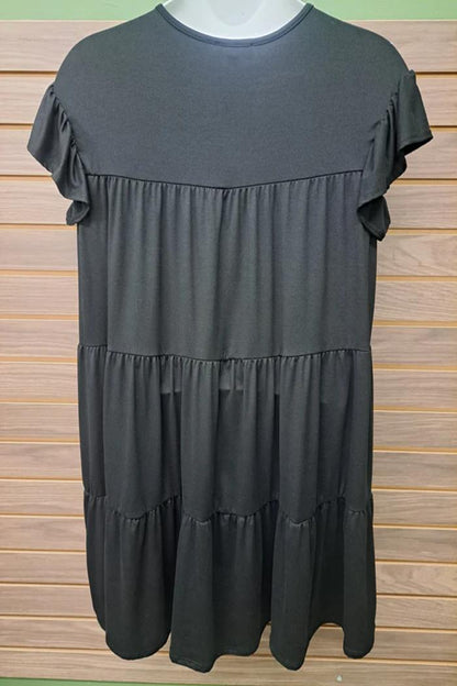 Plus Ruffle Short Sleeved Blk Dress