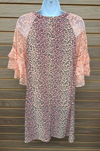 Pink Leopard Lace Bell Sleeve Blouse