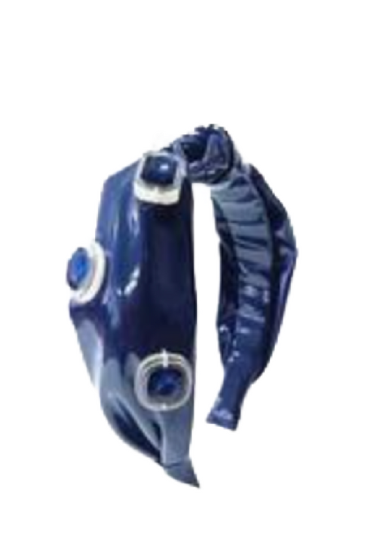 Large Jeweled Navy Patent Headband
