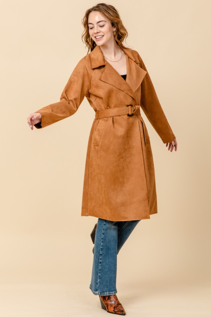 Suede Camel Trench Coat