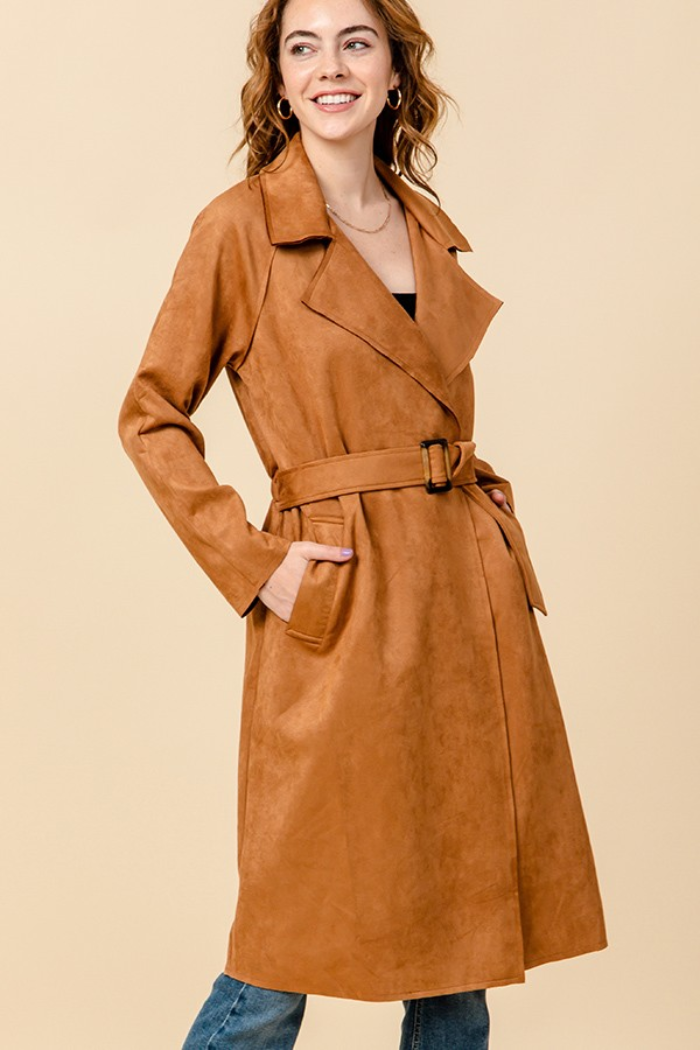 Suede Camel Trench Coat