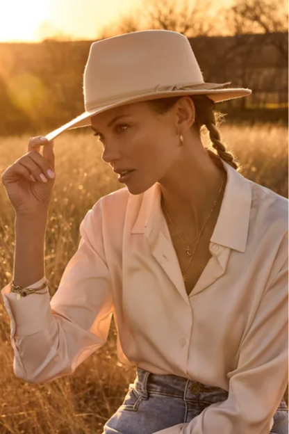 FLOWY SATIN BUTTON-UP SHIRT