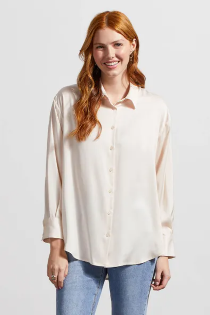 FLOWY SATIN BUTTON-UP SHIRT