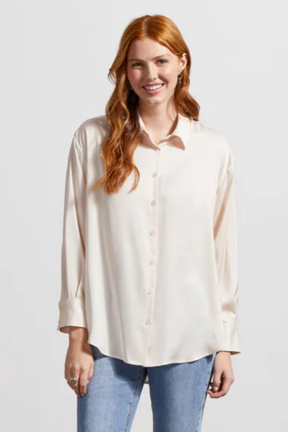 FLOWY SATIN BUTTON-UP SHIRT