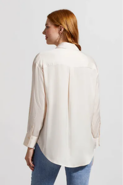 FLOWY SATIN BUTTON-UP SHIRT