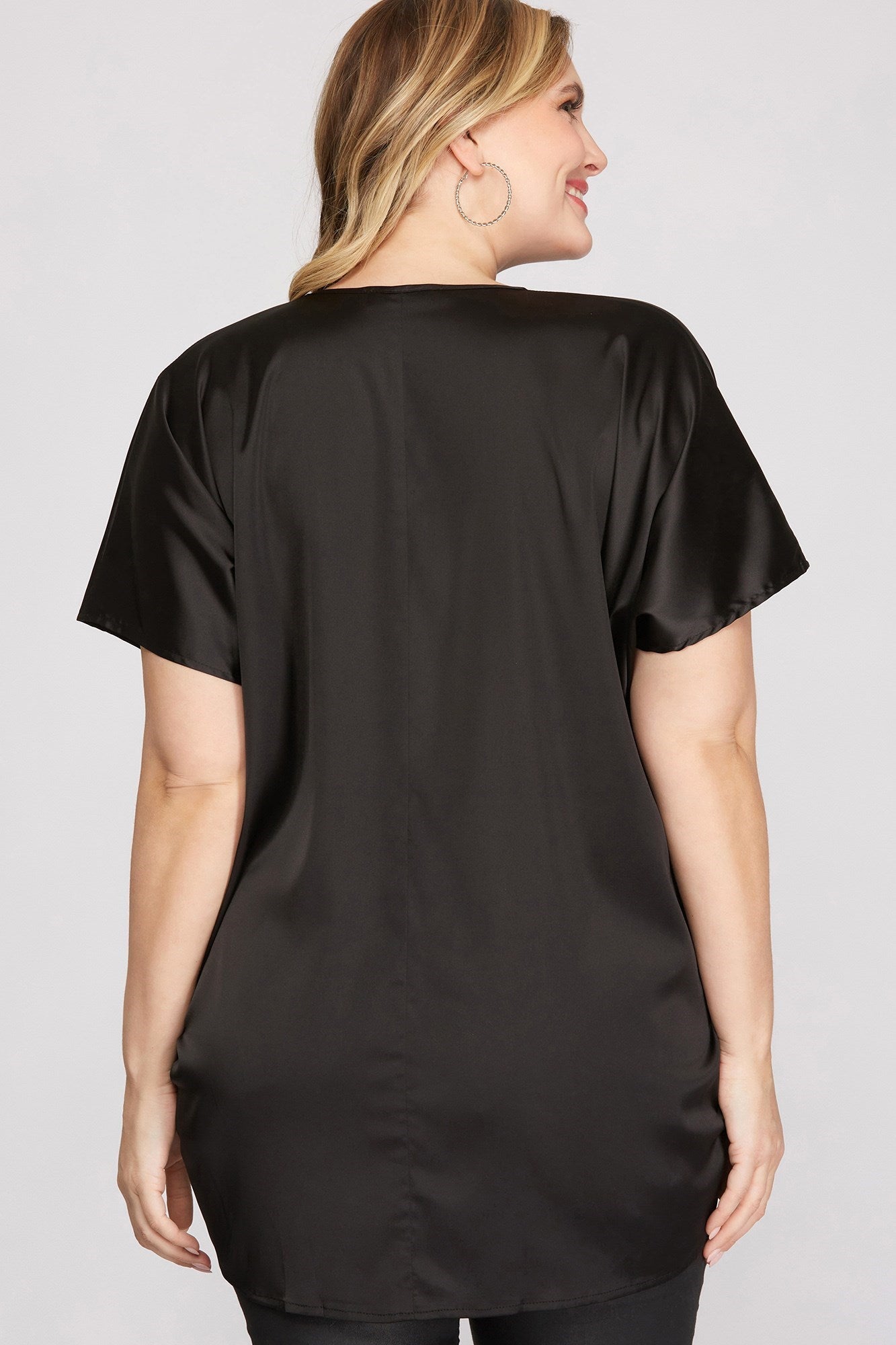 Drop-Shoulder Batwing Satin-Top