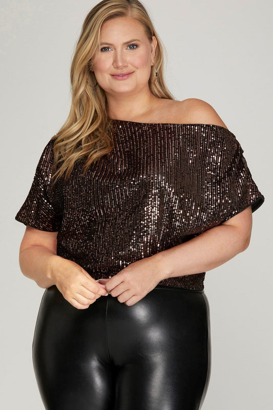 Dolman-Sleeve Asymmetrical Sequin-Top