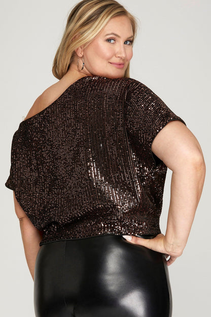 Dolman-Sleeve Asymmetrical Sequin-Top