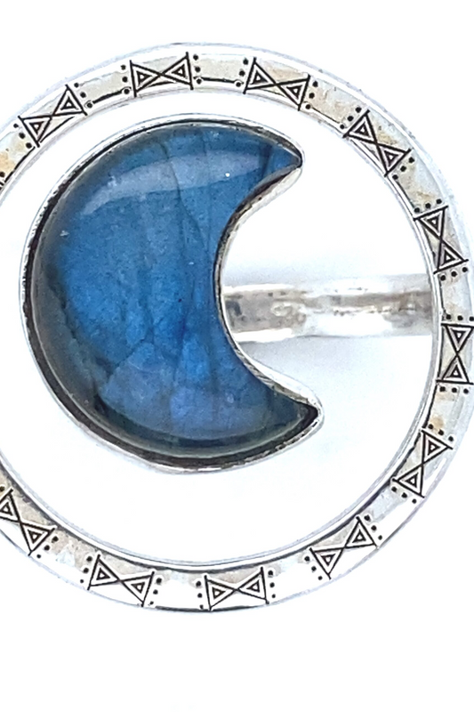 Labradorite Luna Halo Ring Size 6