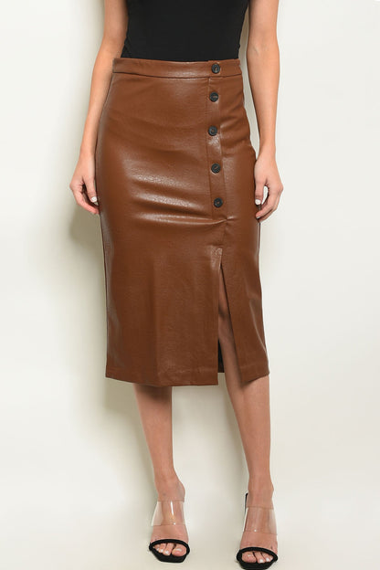 Vegan Leather Slit Pencil Skirt