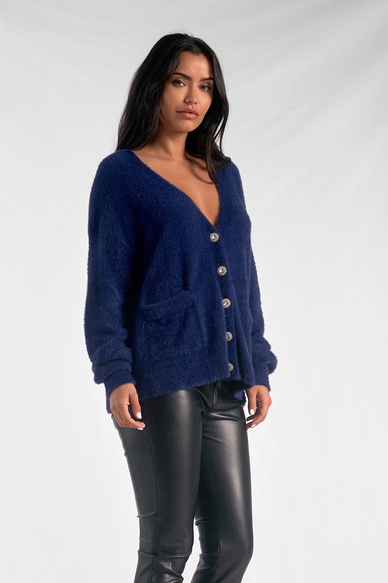 Rhinestone Button Cardigan