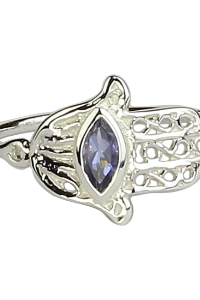 Iolite Healing Hand Hamsa Ring