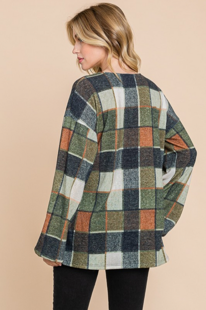 Puff Sleeve Plaid Top
