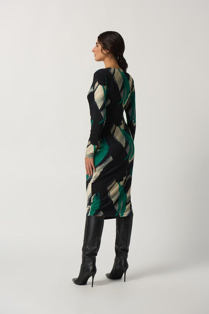 Abstract Print Wrap Dress- Black Multi