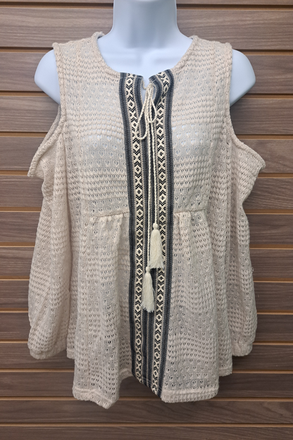 Cold shoulder tie at neck long sleeved top