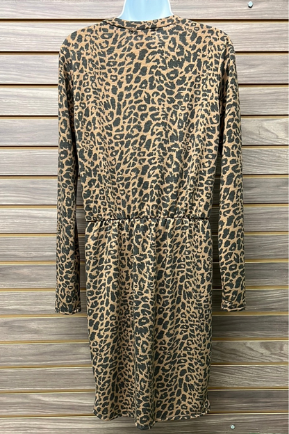 Long sleeved leopard dress tie at waist