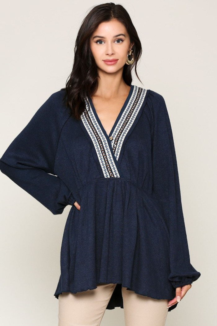 Tribal Trim Surplice Sweater Top