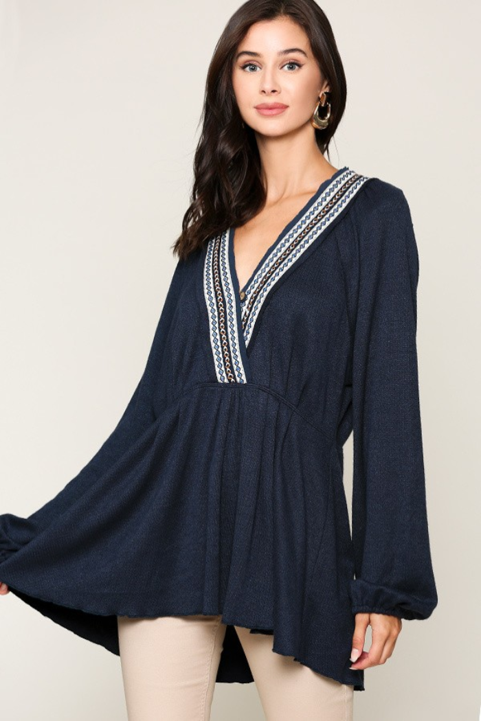 Tribal Trim Surplice Sweater Top